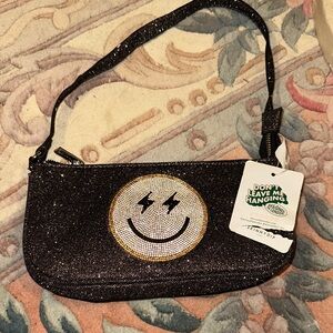 Black Glitter Smiley Face Wristlet